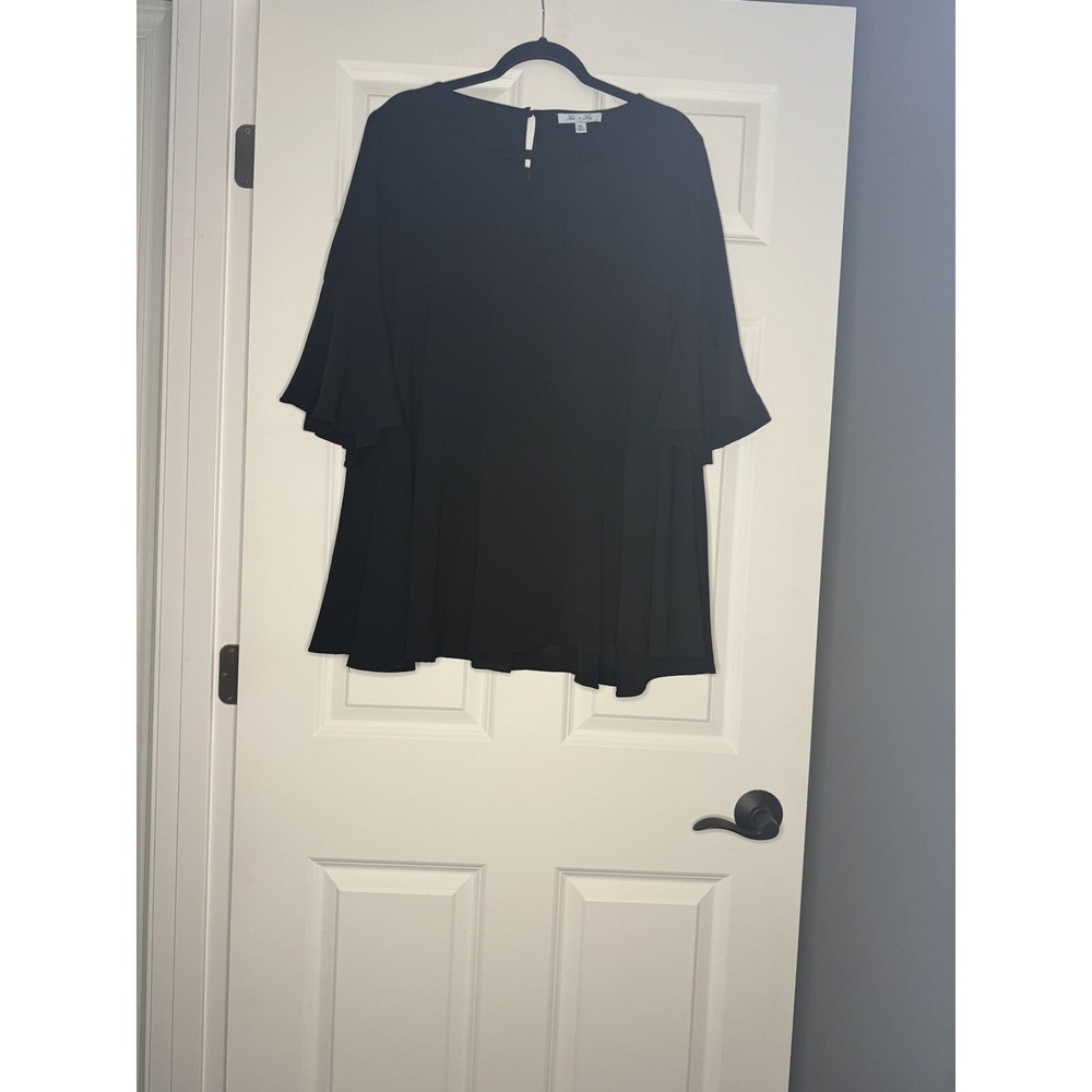She Sky Short Bell Sleeve Flowy Fit Tunic Top Xl Black